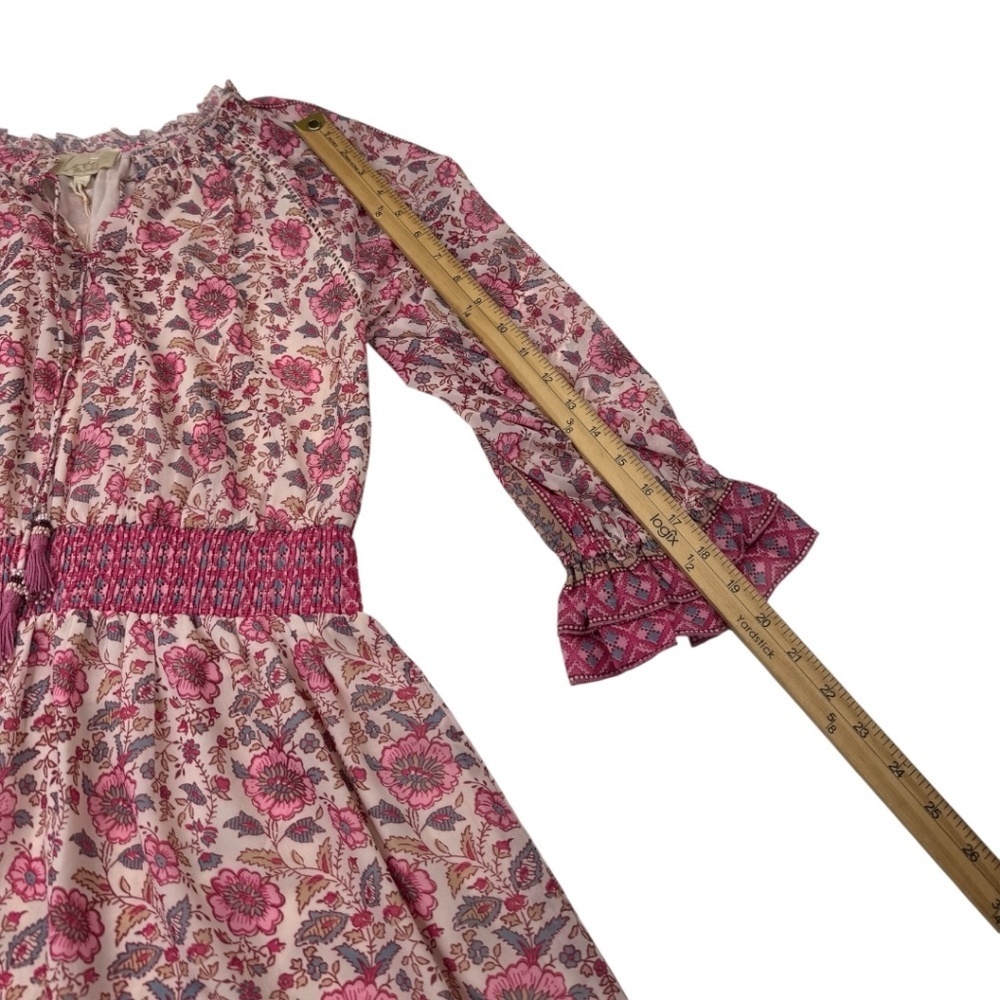 Love The Label Anthropologie Boho Floral Mini Dress Pink Smocked Tassel S - Picture 13 of 15